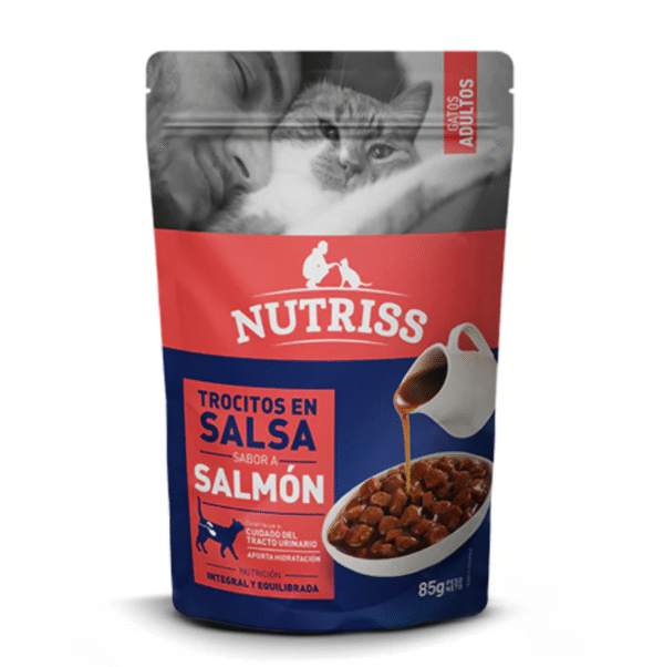 Nutriss Gatos Trocitos en Salsa sabor a Salmón 85g | Alimento Húmedo para Gatos Adultos – Digestión Saludable, Energía e Hidratación