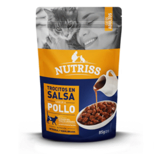 Nutriss Gatos Trocitos en Salsa sabor a Pollo 85g | Alimento Húmedo para Gatos Adultos – Digestión Saludable, Energía e Hidratación