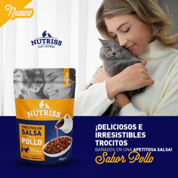 Nutriss Gatos Trocitos en Salsa sabor a Pollo 85g | Alimento Húmedo para Gatos Adultos – Digestión Saludable, Energía e Hidratación - Imagen 2