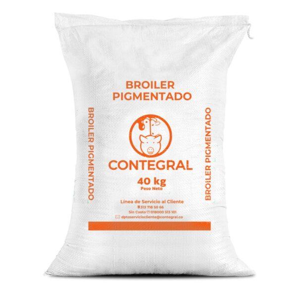 Concentrado tecnificado Contegral Broiler Pigmentado 40kg. Alimento para pollos de engorde con pigmentación intensa y alta eficiencia. Ibagué y Tolima.